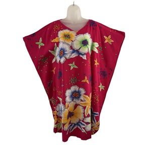 Batik Keris Kaftan Dress Womens One Size Pink Floral Viscose Tropical Midi